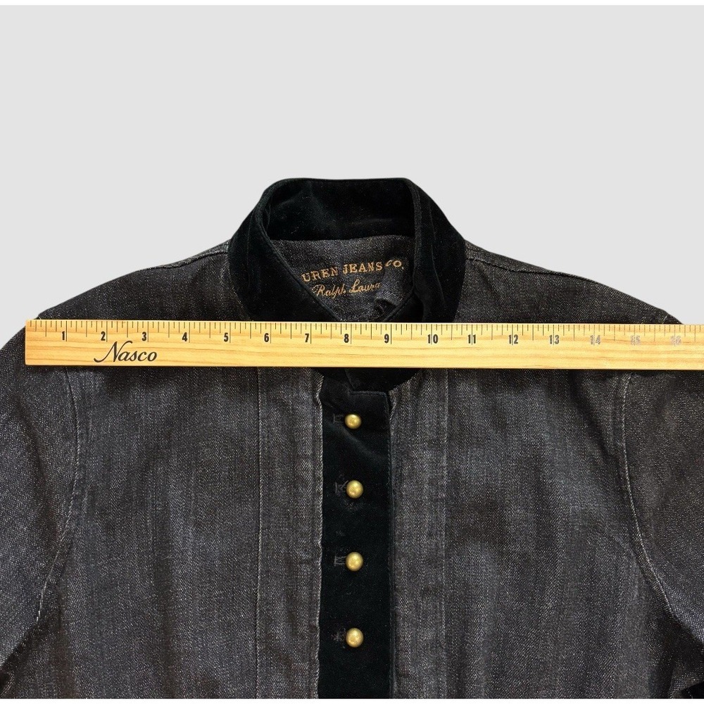 Lauren Jeans Co Ralph Lauren Women's Large Black Denim Jacket Velvet Trim - Picture 5 of 10